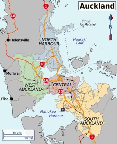 kart over Auckland distriktene