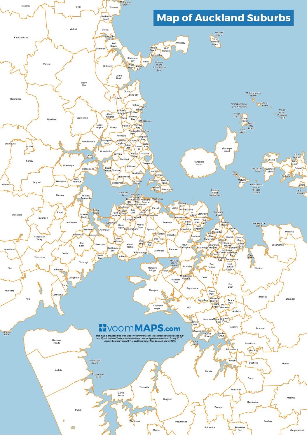 kart over Auckland forstedene
