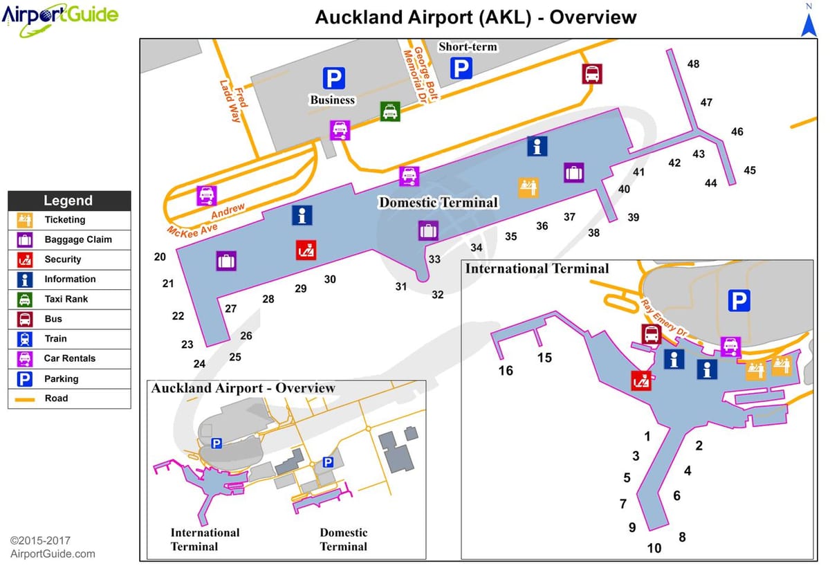 Auckland flyplass domestic terminal kart