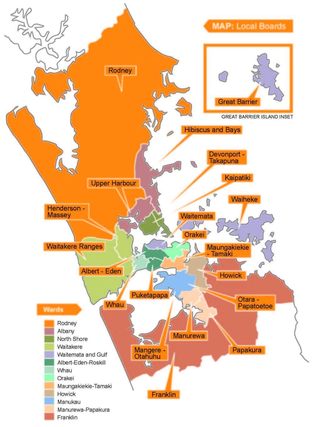 Auckland rådet grenser kart