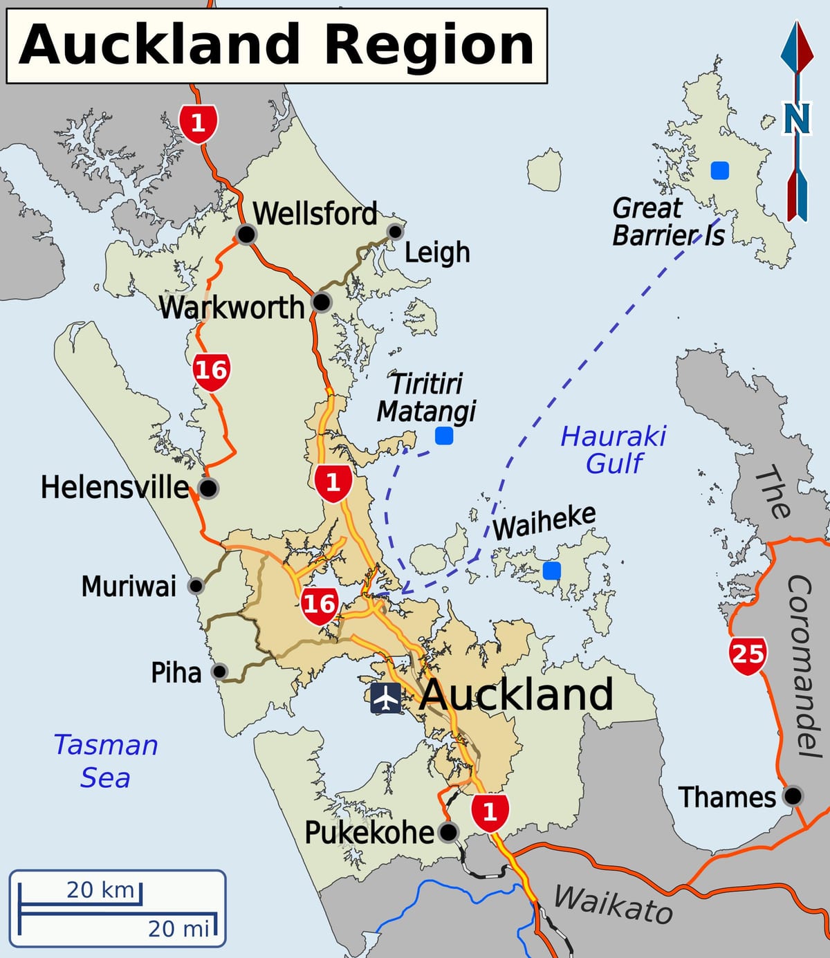 kart over Auckland-regionen