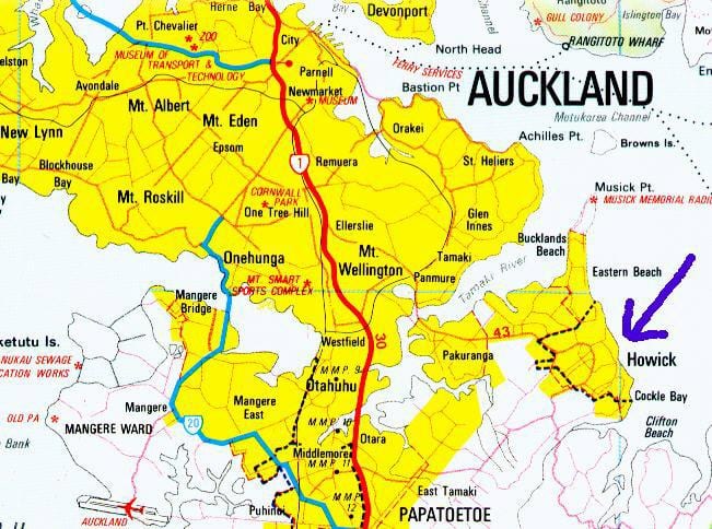 kart av Howick Auckland