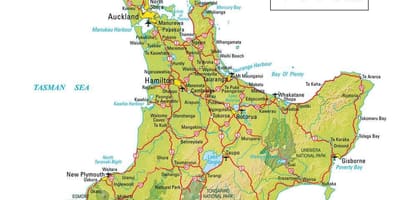 Kart av north island på New Zealand